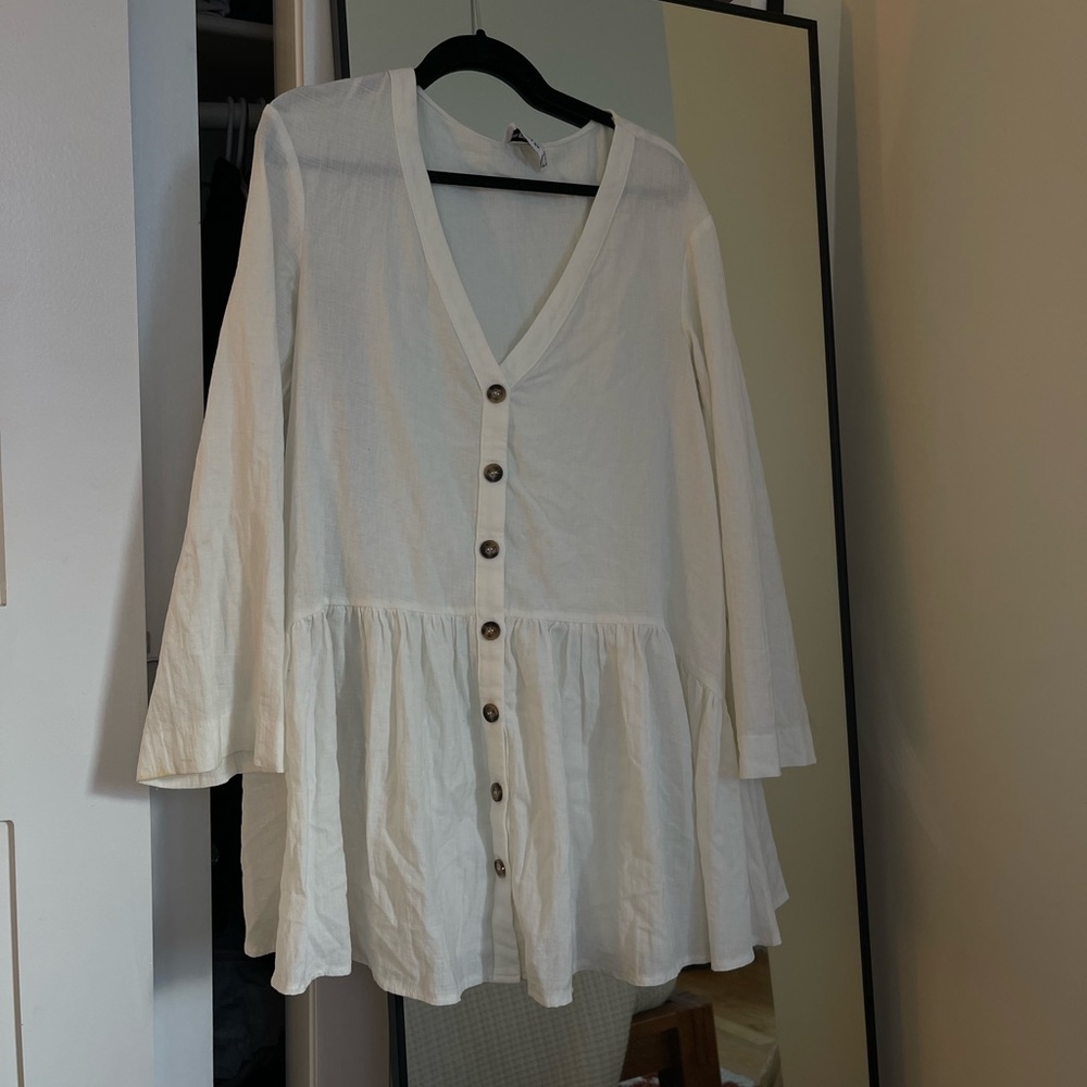 long sleeve button up babydoll mini dress